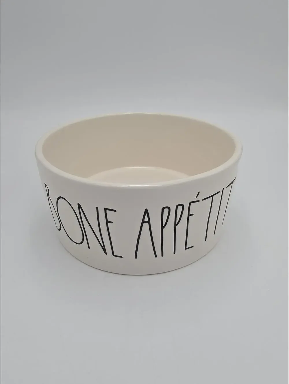 Rae Dunn Black and White Bone Appetit Ceramic Dog Bowl